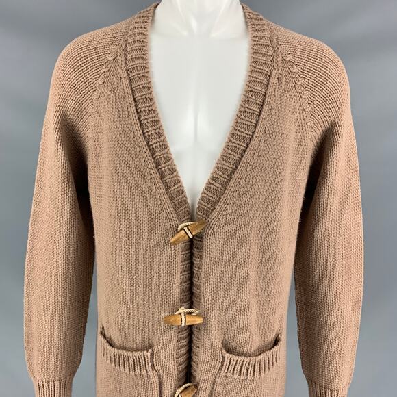 Spring 2015 Size M Tan Knitted Cashmere Blend Patch Pocket Cardigan Sweater - Picture 3 of 7